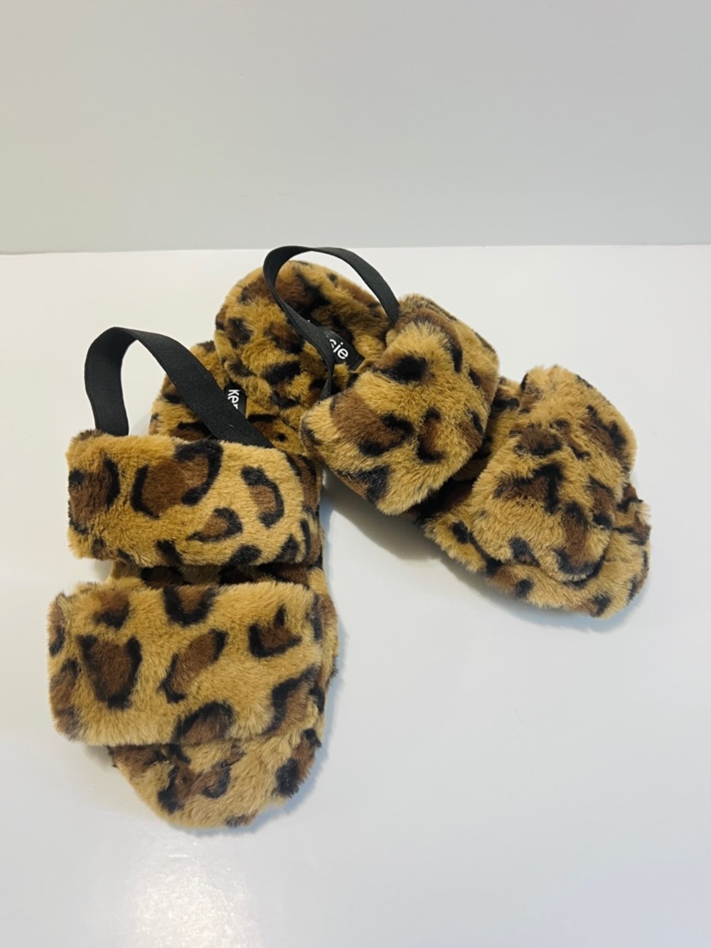 Kensie Leopard Print Plush Faux-Fur Slide Slipper Sandals Size 8 Boho Chic